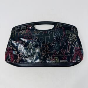 BCBGirls Retro Embroidered Patent Faux Leather Clutch Handbag Y2K Throwback